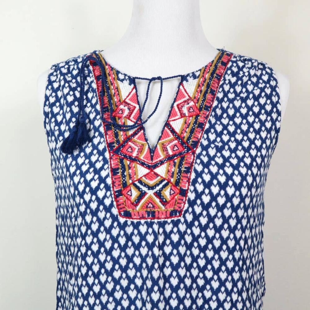 BeachLunchLounge Size M Kayla Shift Dress Boho Patterned Blue White - Picture 7 of 10